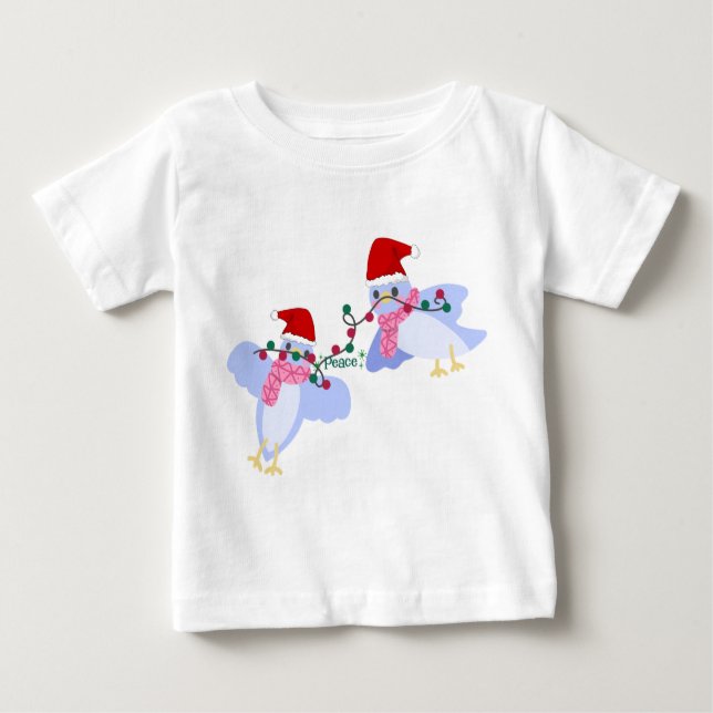 Camiseta Para Bebê Birds & Christmas Lights Baby Jersey (Frente)