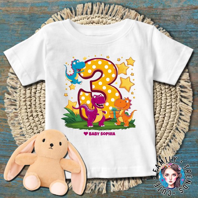 Camiseta Para Bebê Birthday Boy 3 Dinossauro (Criador carregado)