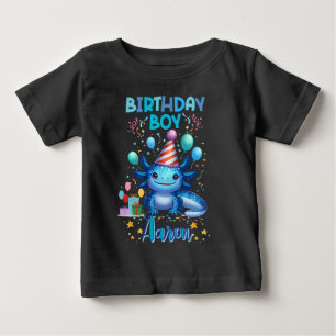 Camiseta Para Bebê Birthday Boy Axolotl Vibes Festa de Festa Cuta Des
