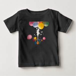 Camiseta Para Bebê Birthday Boy Colorful Baby T-Shirt com Balões D