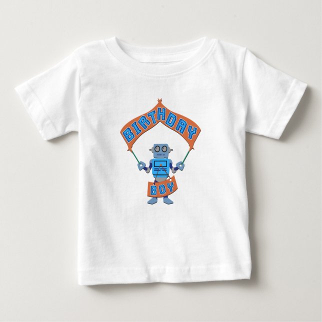 Camiseta Para Bebê Birthday Boy Robot (Frente)