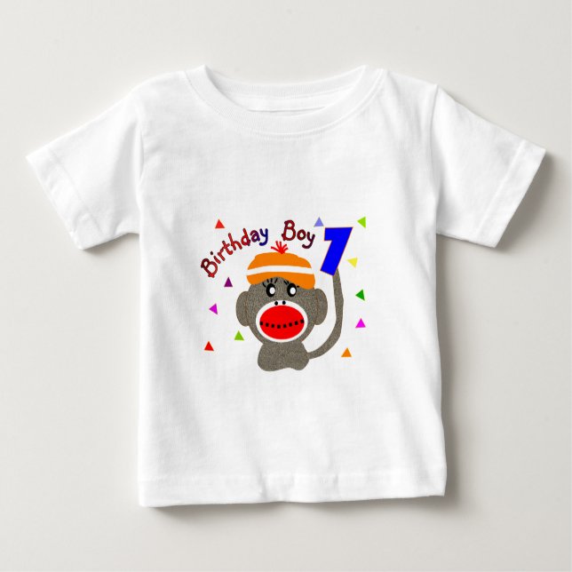 Camiseta Para Bebê Birthday BOY Sock macaco de 1 ano (Frente)