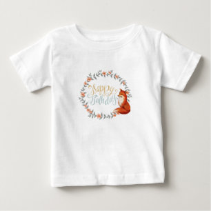 Camiseta Para Bebê Birthday Fox Wreath