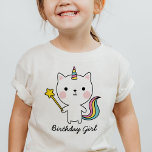 Camiseta Para Bebê Birthday Girl Cat Unicorn com T-Shirt Wand<br><div class="desc">Celebre o aniversário do seu amado com esta adorável camiseta unicórnica de gato. A design apresenta um meio-unicórnio fofo de meia gata com uma varinha mágica de desejo e as palavras "Garota de aniversário".</div>