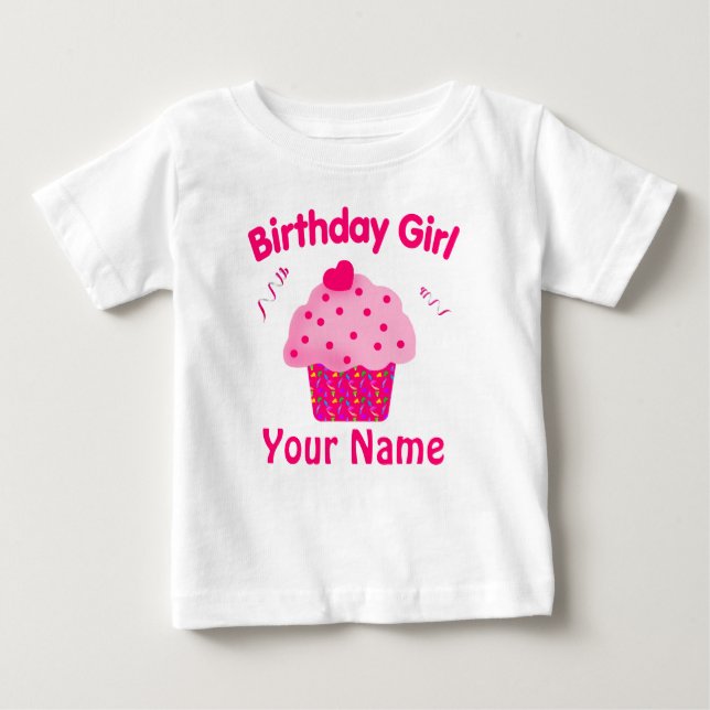 Camiseta Para Bebê Birthday Girl Cupcake Personalizado T Shirt (Frente)