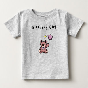 Camiseta Para Bebê Birthday Girl Teddy Bear