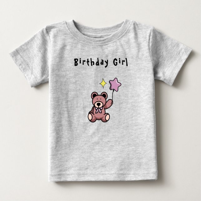 Camiseta Para Bebê Birthday Girl Teddy Bear (Frente)