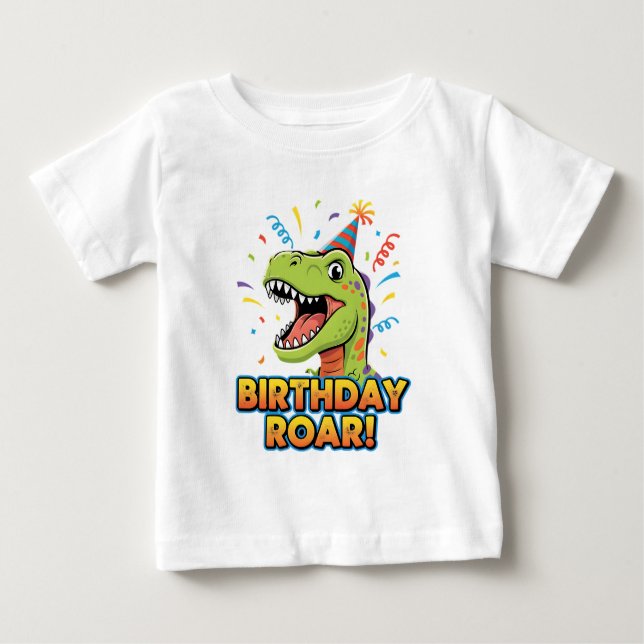 Camiseta Para Bebê Birthday Roar Cute Dinosaur Birthday Party Design (Frente)
