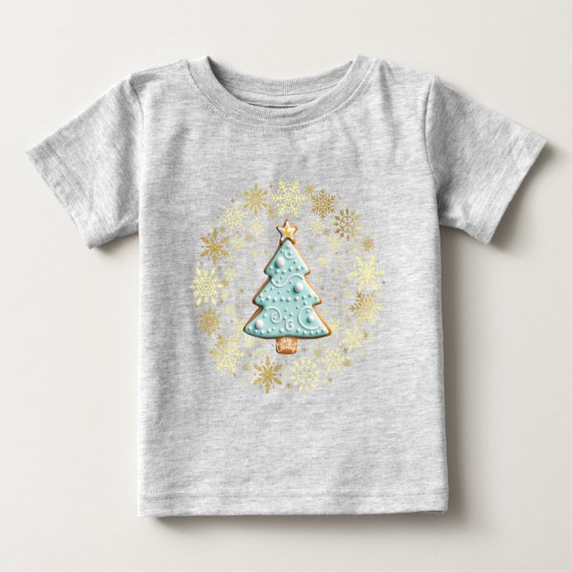 Camiseta Para Bebê Biscoito de Gingerpão, Natal de Ouro (Frente)