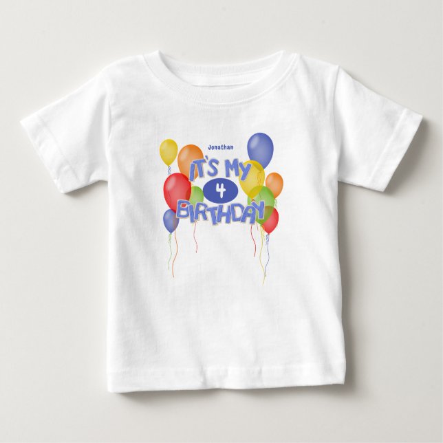 Camiseta Para Bebê biscoitos azuis com balões é meu aniversário (Frente)