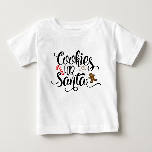 Camiseta Para Bebê Biscoitos para o Papai Noel Diversão Natalina (Frente)