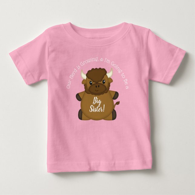 Camiseta Para Bebê Bison Buffalo Chá de fraldas Rosa (Frente)