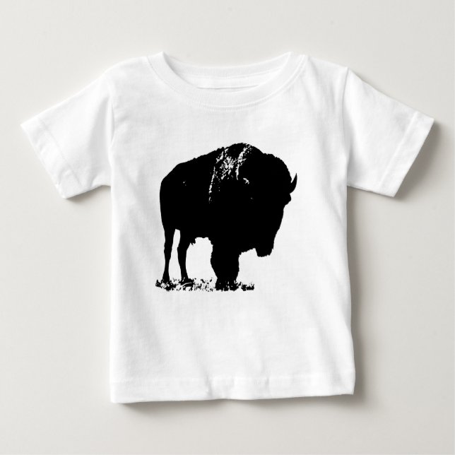Camiseta Para Bebê Bison Buffalo, Pop de Arte Negra (Frente)