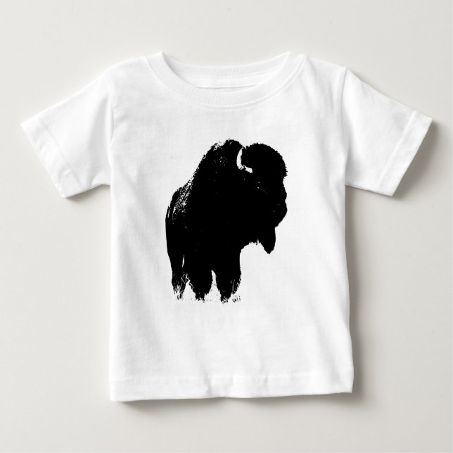 Camiseta Para Bebê Bison Buffalo, Pop de Arte Negra (Frente)