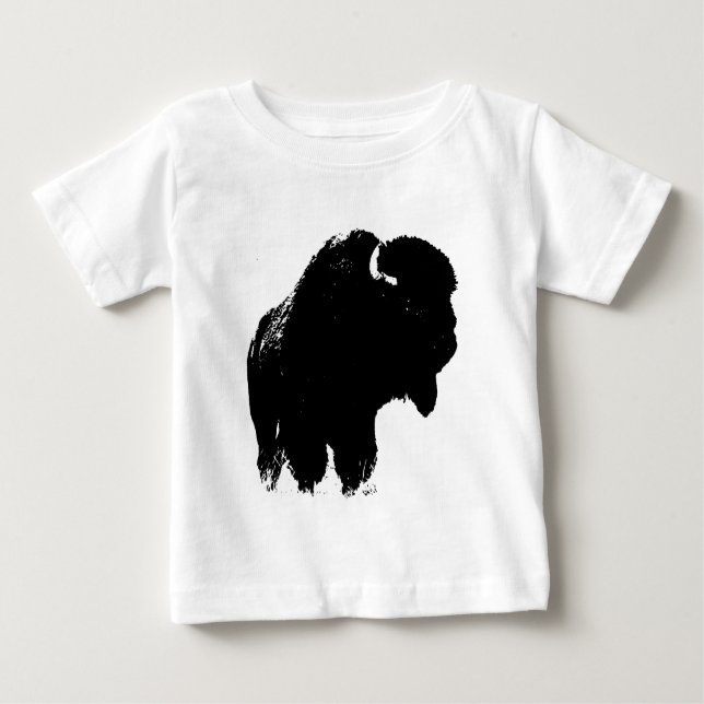 Camiseta Para Bebê Bison Buffalo, Pop de Arte Negra (Frente)
