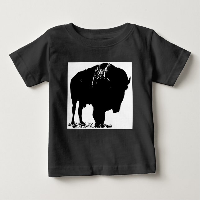 Camiseta Para Bebê Bison Buffalo, Pop de Arte Negra (Frente)