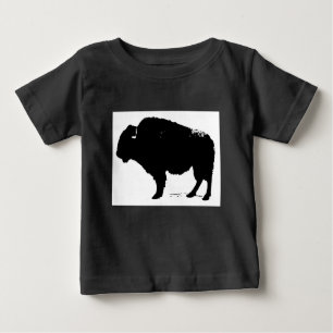 Camiseta Para Bebê Bison de Búfalo de Pop Preto e Branco