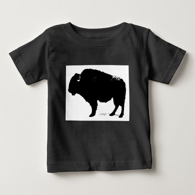 Camiseta Para Bebê Bison de Búfalo de Pop Preto e Branco (Frente)