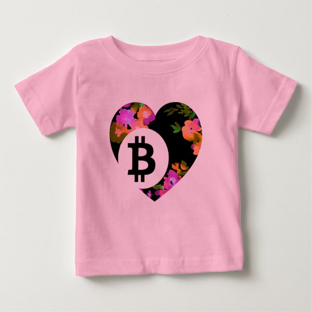 Camiseta Para Bebê BITCOIN/FLORAL CORAÇÃO com Tutu (Frente)