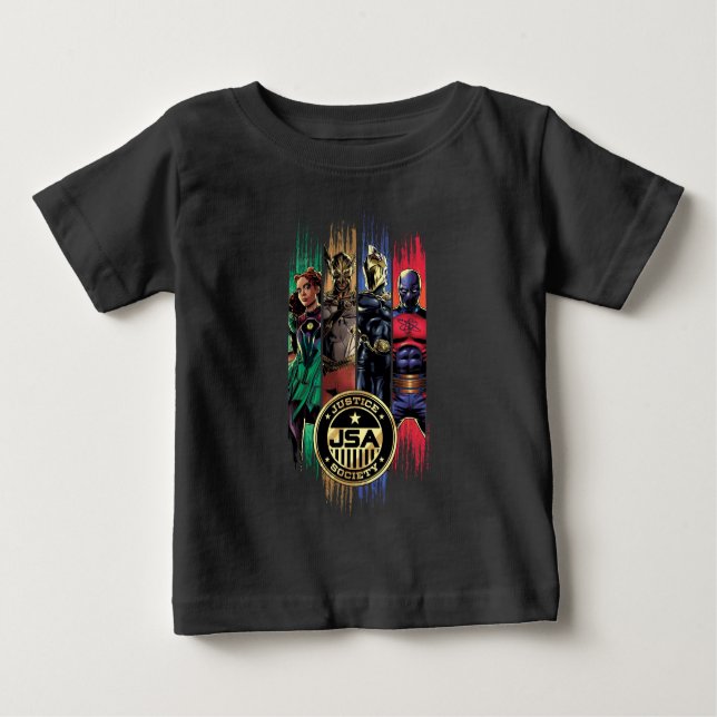 Camiseta Para Bebê Black Adam Justice Society Heroes In Stripes (Frente)