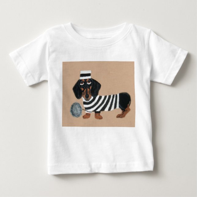 Camiseta Para Bebê  Black and Tan Dachshund Treat Thief Jailbird (Frente)