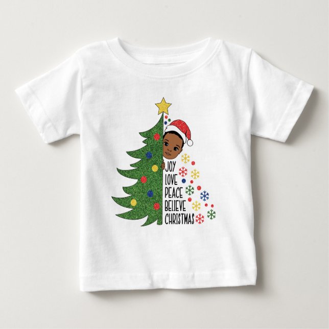 Camiseta Para Bebê Black Boy Melanin Boys Christmas Sweater X-mas Fun (Frente)