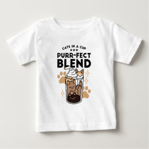 Camiseta Para Bebê Blend Puro: Arte de Gato e Café para Pet-Lovers
