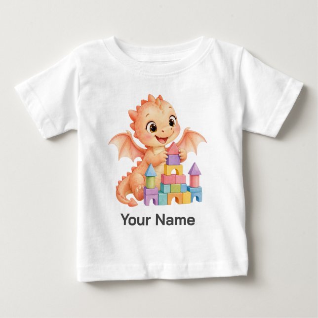 Camiseta Para Bebê Bloco de Castelo de Dragão de Bebê Personalizado p (Frente)