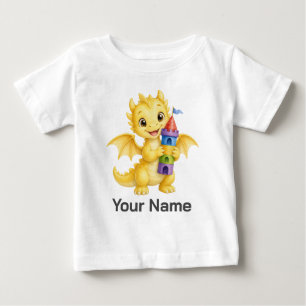 Camiseta Para Bebê Blocos de Castelo de Dragão Amarelo Fofo Personali