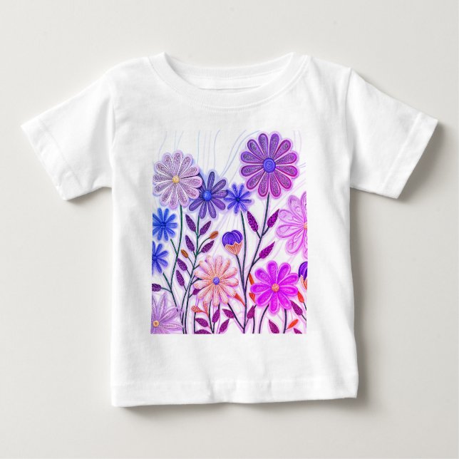 Camiseta Para Bebê Blooms em papel e thread: flor selvagem encharcada (Frente)