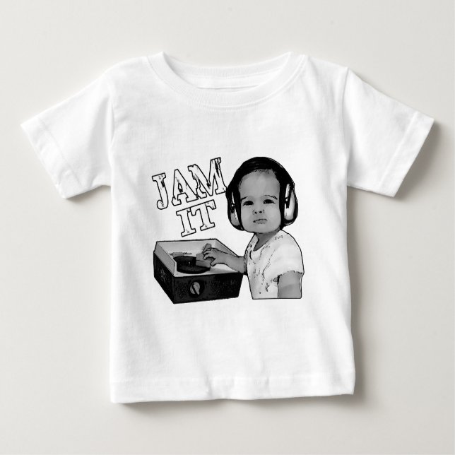 Camiseta Para Bebê "Bloqueie-o" rotações do DJ do bebê em uma (Frente)