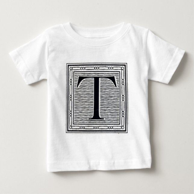 Camiseta Para Bebê Bloqueio - Letra "T" - bloco de madeira - inicial (Frente)