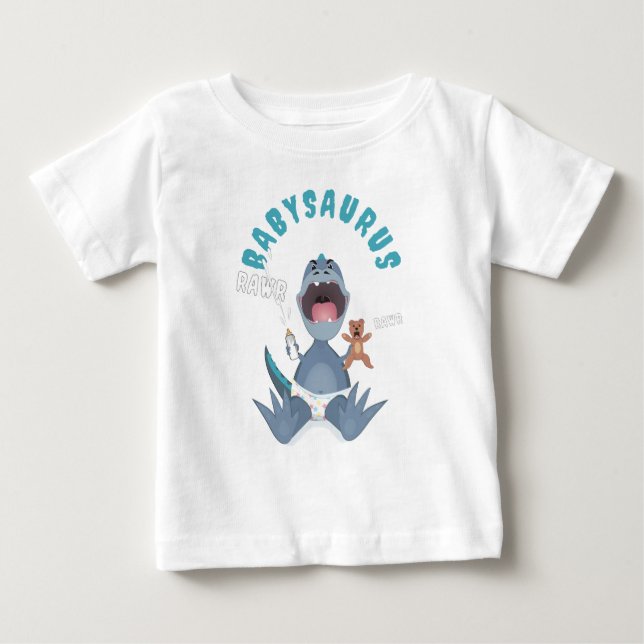 Camiseta Para Bebê Blue Babysaurus T-rex  (Frente)