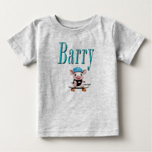Camiseta Para Bebê Blue Barry Nome E Porquinho De Skate,