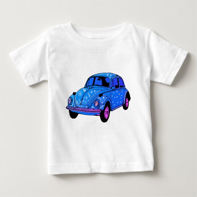 Camiseta Para Bebê Blue Boho Car Fine Jersey T-Shirt, White (Frente)