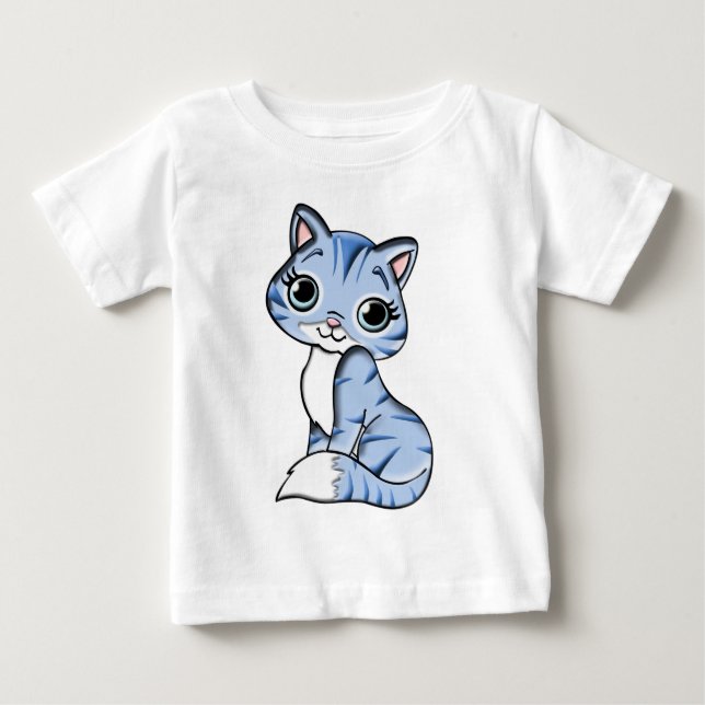 Camiseta Para Bebê Blue cat feline animal (Frente)