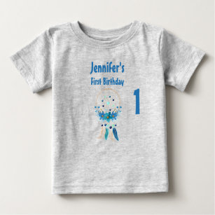 Camiseta Para Bebê Blue Dreamcatcher Na moda Boho Design