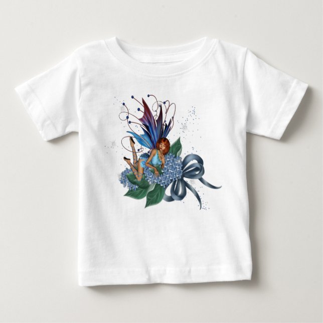 Camiseta Para Bebê Blue Fae em Blue Flowers Design 1 (Frente)