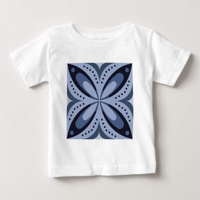 Camiseta Para Bebê Blue Geometric Pattern Retro Style (Frente)