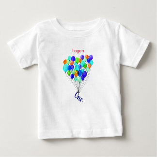 Camiseta Para Bebê Blue Green Boy BALLOON Personalizado Um Aniversári