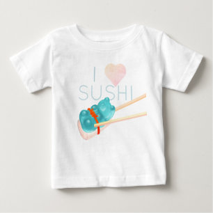 Camiseta Para Bebê Blue Gummy Bear "I Love Sushi" Baby T-Shirt