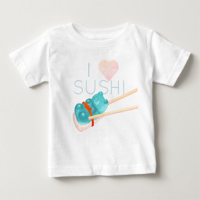 Camiseta Para Bebê Blue Gummy Bear "I Love Sushi" Baby T-Shirt (Frente)