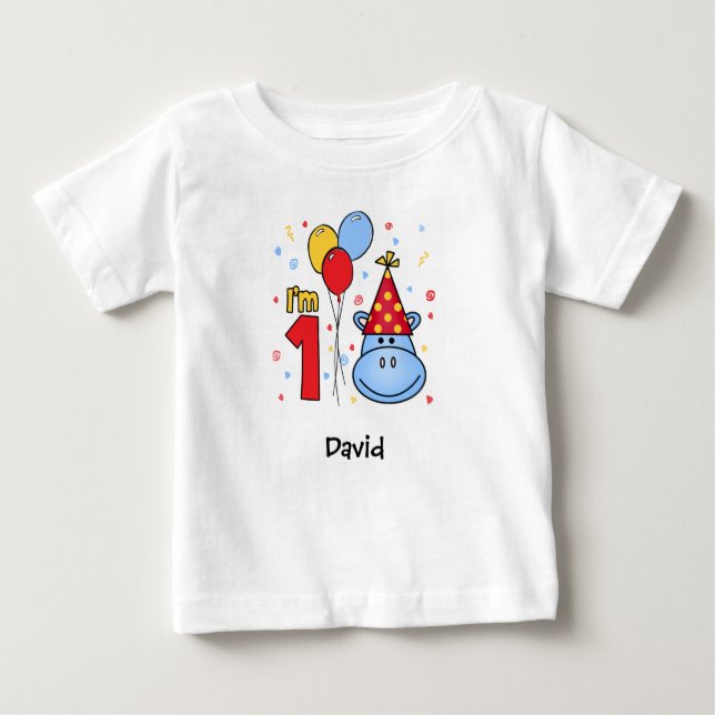 Camiseta Para Bebê Blue Hippo Face First Birthday Baby T Shirt (Frente)