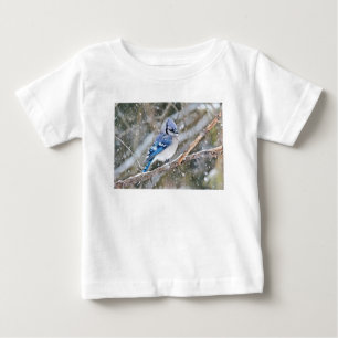 Camiseta Para Bebê Blue Jay em uma tempestade de neve