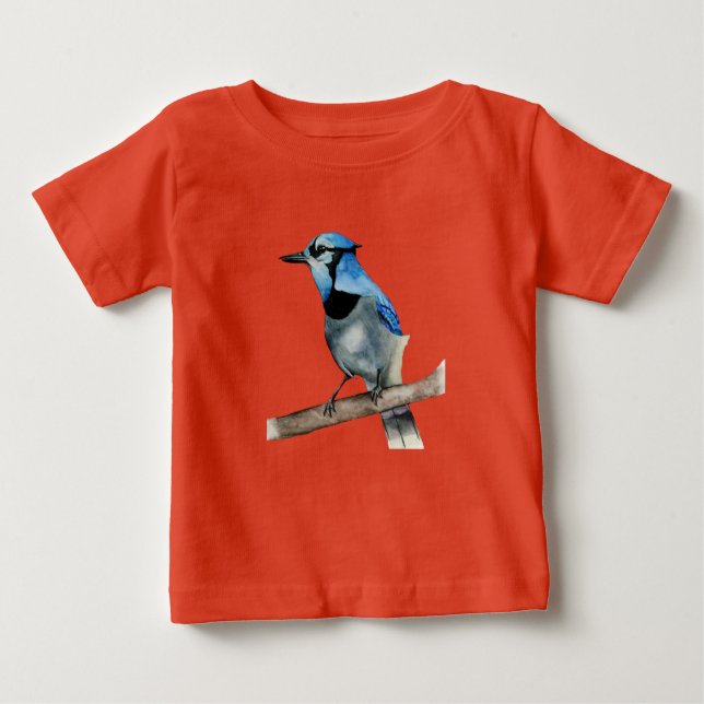 Camiseta Para Bebê Blue Jay no Branch Watercolor Painting (Frente)