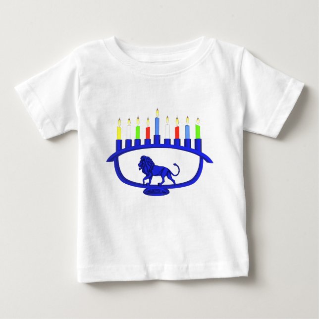Camiseta Para Bebê Blue Lion Menorah (Frente)