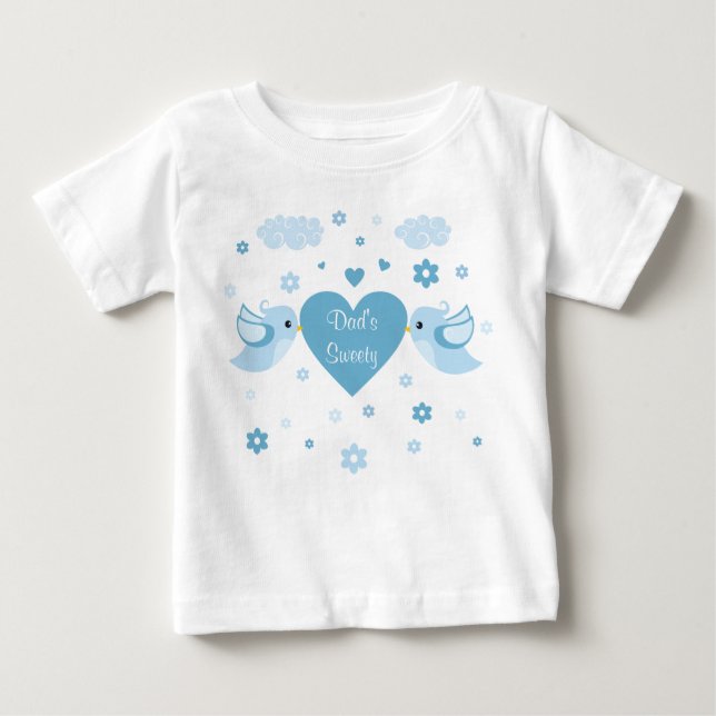 Camiseta Para Bebê Blue Love Birds Heart Baby (Frente)
