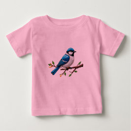 Camiseta Para Bebê Blue Songbird on Branch Illustration