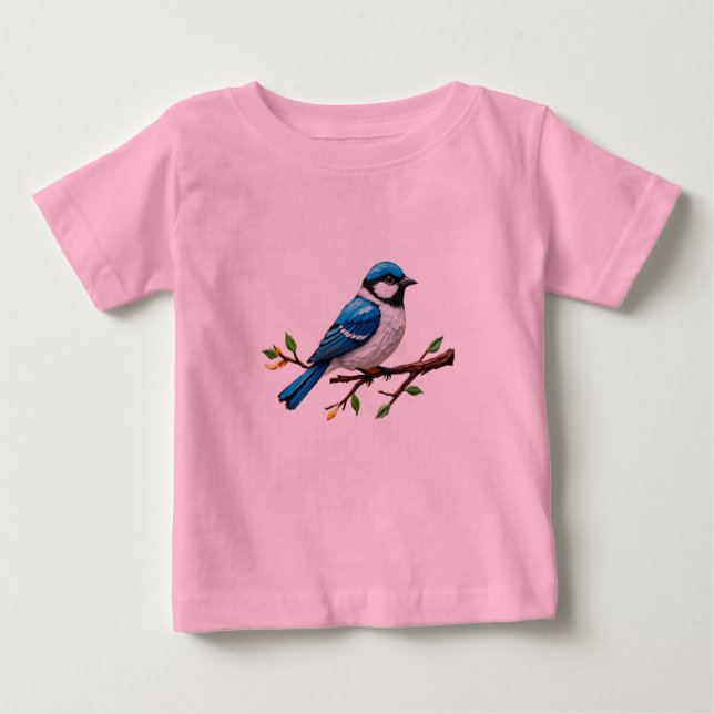 Camiseta Para Bebê Blue Songbird on Branch Illustration (Frente)
