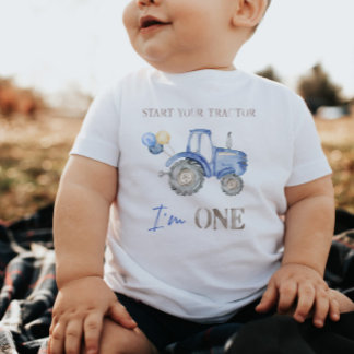 Camiseta Para Bebê Blue Trator Birthday T Shirt